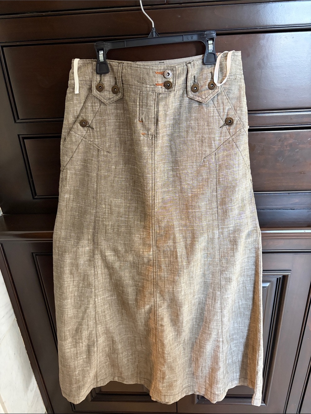 Mexx Neutral Linen-Blend Maxi Skirt in Taupe